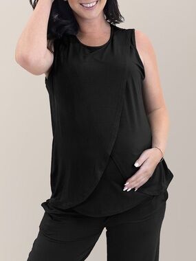 Kindred Bravely Tulip Hem Nursing Tank Black Criss Cross Front Breastfeeding L